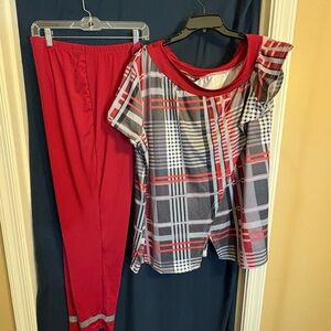 Red And Gray Tunic Top with Matching Leggings